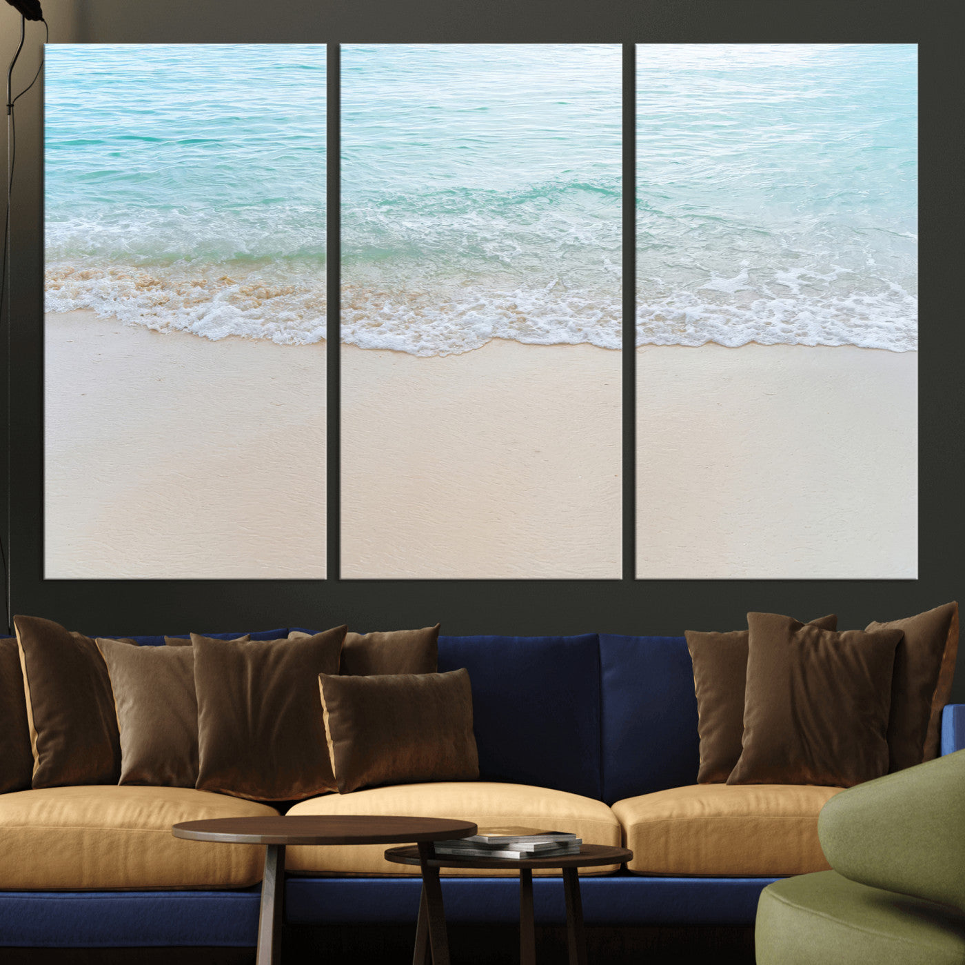 77194056-MGV-CV-36X24-Soft Shoreline Wall Art Canvas Print, Framed Gentle Waves Art Picture Print, Clear Water Perfect Minimalist Coastal Decor Artwork