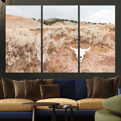 97234735-MGV-CV-36X24-Rustic Bones Wall Art Canvas Print, Framed Desert Sage Art Picture Print, Prairie Skull Perfect Minimal Rustic Decor Artwork