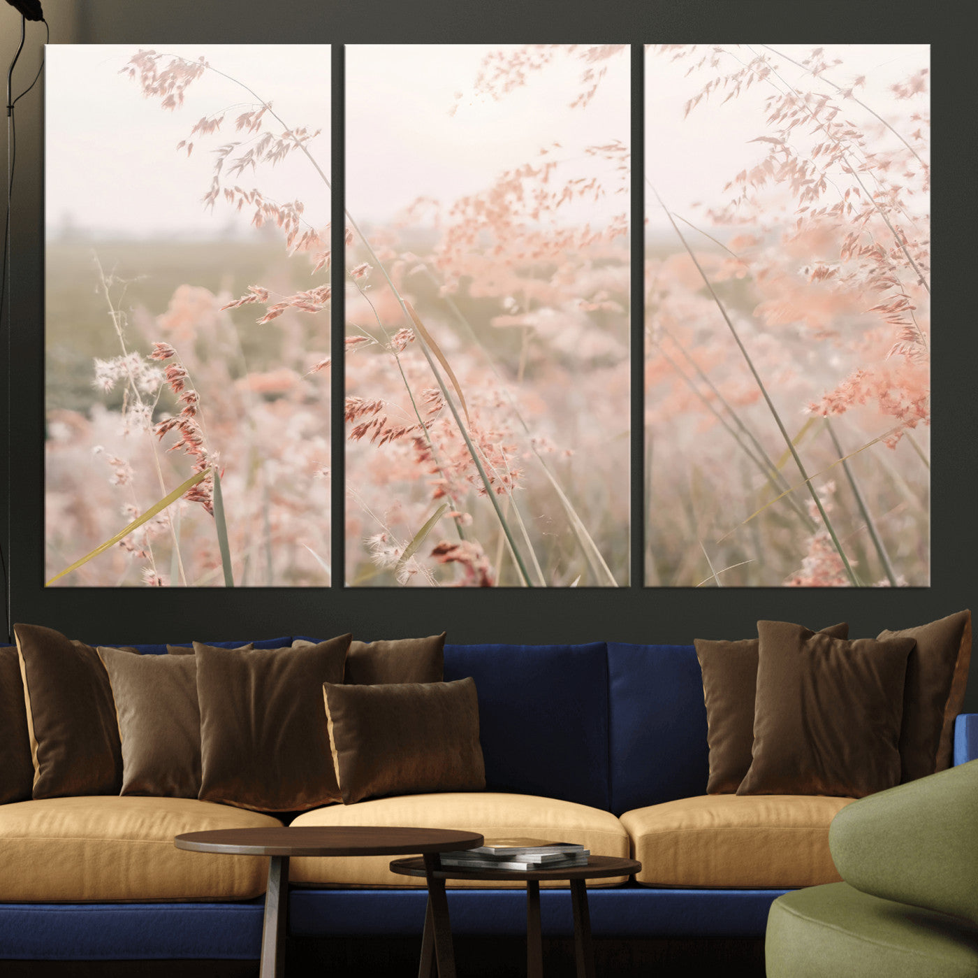 79164340-MGV-CV-36X24-Pastel Grasses Wall Art Canvas Print, Framed Soft Meadow Art Picture Print, Field in Breeze Perfect Pastel Minimal Decor Artwork