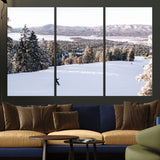 79857868-MGV-CV-36X24-Snowy Mountain Wall Art Canvas Print, Framed Ski Slope Art Picture Print, Winter Forest Perfect Modern Rustic Decor Artwork