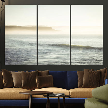 39310633-MGV-CV-36X24-Coastal Cliffs Wall Art Canvas Print, Framed Misty Ocean Art Picture Print, Morning Light Perfect Minimalistic Coastal Decor