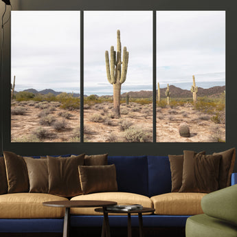 96147924-MGV-CV-36X24-Saguaro Cactus Wall Art Canvas Print, Framed Desert Cactus Art Picture Print, Earthy Desert Perfect Southwestern Boho Decor