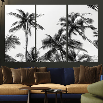 46641801-MGV-CV-36X24-Palm Tree Wall Art Canvas Print, Framed Black White Tropics Art Picture Print, Monochrome Palms Perfect Modern Tropical Minimalist