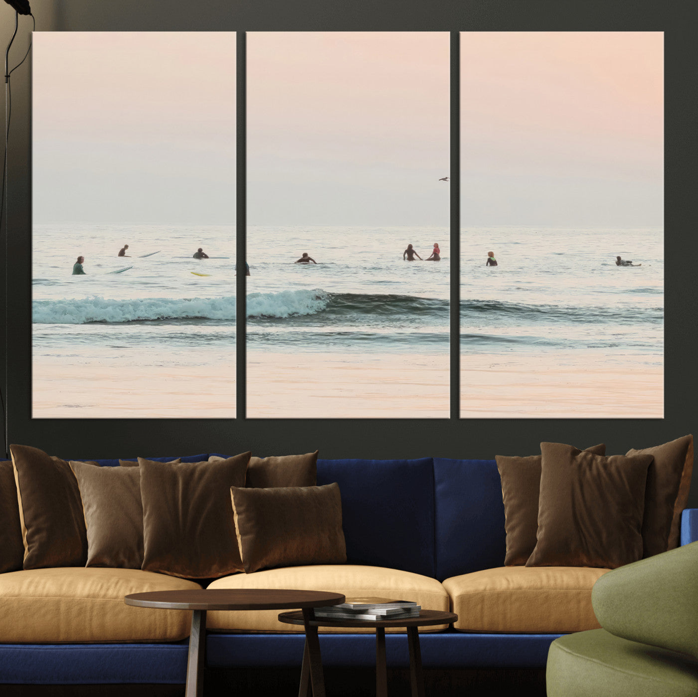 98888919-MGV-CV-36X24-Pastel Ocean Wall Art Canvas Print, Framed Soft Sunset Swimming Art Picture Print, Calm Sea Horizon Perfect Soft Coastal