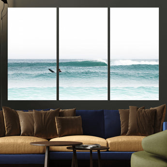 56345117-MGV-CV-36X24-Minimalist Surfing Wall Art Canvas Print, Framed Ocean Waves Art Picture Print, Soft Ocean Perfect Minimalist Coastal Decor