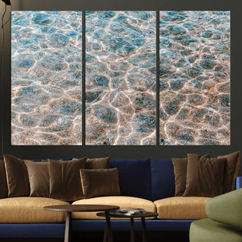 26580287-MGV-CV-36X24-Clear Water Wall Art Canvas Print, Framed Sunlit Ripples Art Picture Print, Ocean Texture Perfect Modern Coastal Decor Artwork