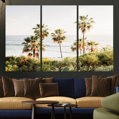 94707294-MGV-CV-36X24-California Coast Wall Art Canvas Print, Framed Palm Trees Art Picture Print, Coastal Landscape Perfect Coastal Minimalist Decor