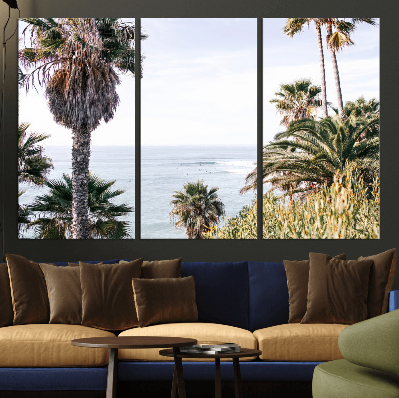 51404565-MGV-CV-36X24-Palm Trees Wall Art Canvas Print, Framed Ocean Breeze Art Picture Print, Coastal View Perfect Tropical Coastal Decor Artwork
