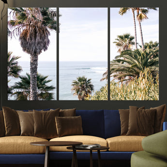51404565-MGV-CV-36X24-Palm Trees Wall Art Canvas Print, Framed Ocean Breeze Art Picture Print, Coastal View Perfect Tropical Coastal Decor Artwork