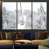 44705668-MGV-CV-36X24-Winter Forest Wall Art Canvas Print, Framed Snowy Forest Art Picture Print, Ski Lift Perfect Scandinavian Decor Artwork