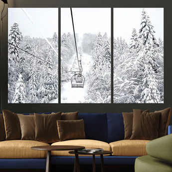 44705668-MGV-CV-36X24-Winter Forest Wall Art Canvas Print, Framed Snowy Forest Art Picture Print, Ski Lift Perfect Scandinavian Decor Artwork