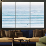 77145995-MGV-CV-36X24-Ocean Simplicity Wall Art Canvas Print, Framed Surfer on Water Art Picture Print, Light Blue Perfect Coastal Minimalist Decor