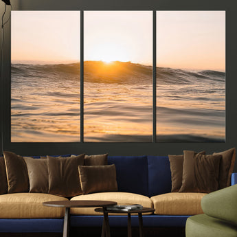16973771-MGV-CV-36X24-Calm Water Wall Art Canvas Print, Framed Sunset Waves Art Picture Print, Coastal Warmth Perfect Warm Minimalist Decor Artwork