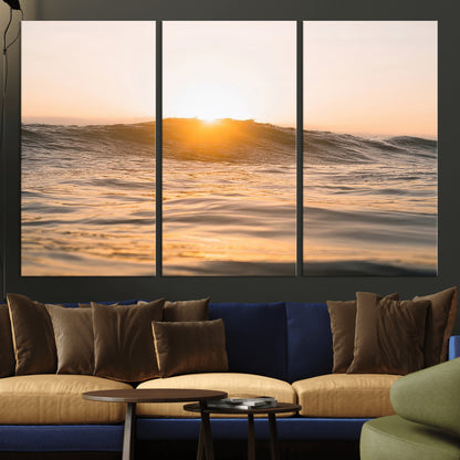16973771-MGV-CV-36X24-Calm Water Wall Art Canvas Print, Framed Sunset Waves Art Picture Print, Coastal Warmth Perfect Warm Minimalist Decor Artwork