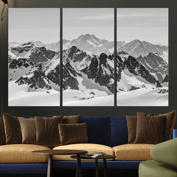46884246-MGV-CV-36X24-Snowy Mountain Wall Art Canvas Print, Framed Mountain Peaks Art Picture Print, Alpine Mountains Perfect Minimalist Alpine Decor