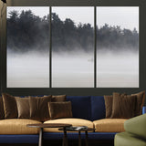 59703275-MGV-CV-36X24-Surfer in Fog Wall Art Canvas Print, Framed Foggy Beach Art Picture Print, Coastal Surf Perfect Moody Coastal Decor Artwork