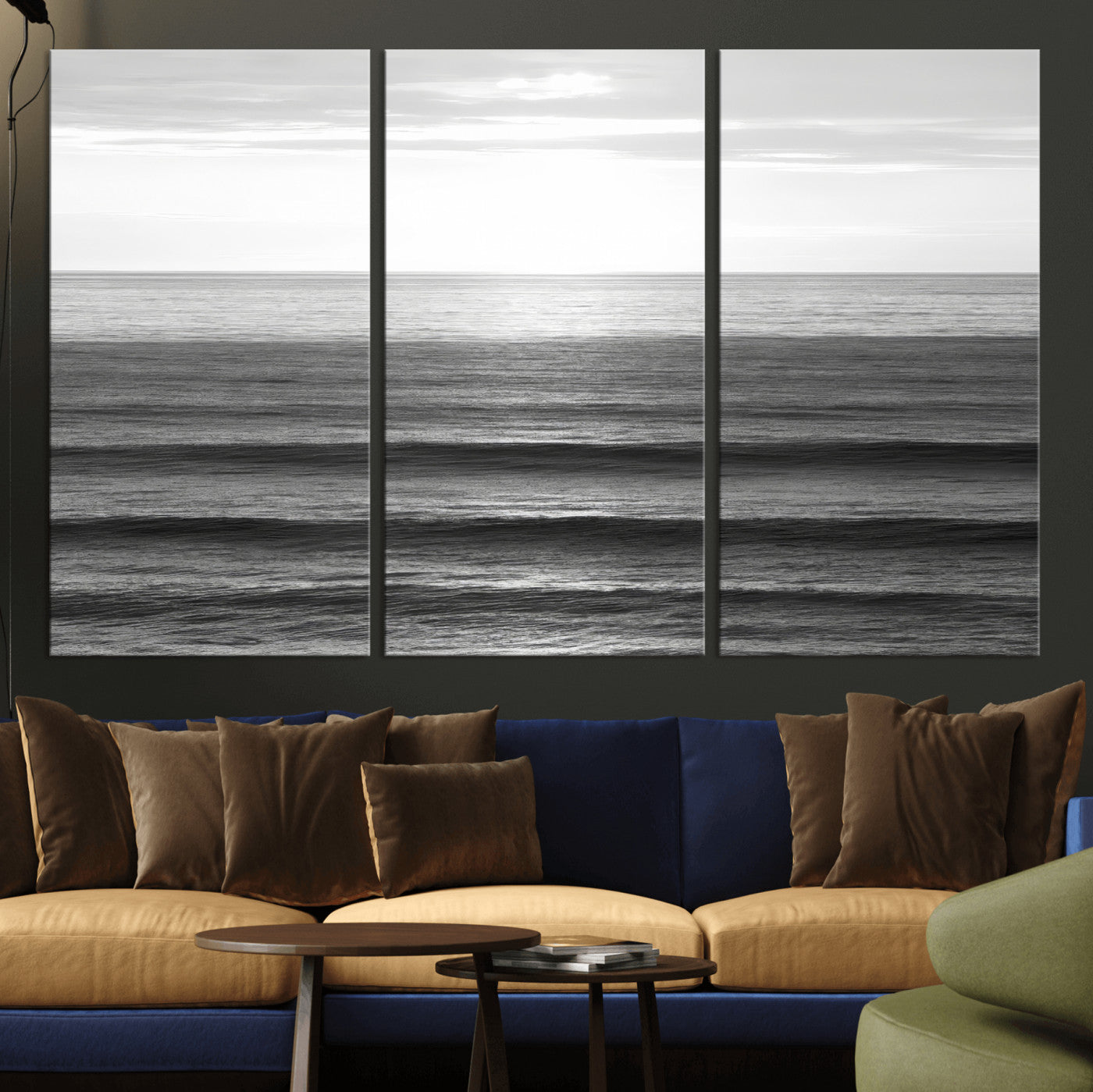 47305203-MGV-CV-36X24-Monochrome Ocean Wall Art Canvas Print, Framed Moody Ocean Art Picture Print, Calm Ocean Perfect Minimalist Coastal Decor Artwork