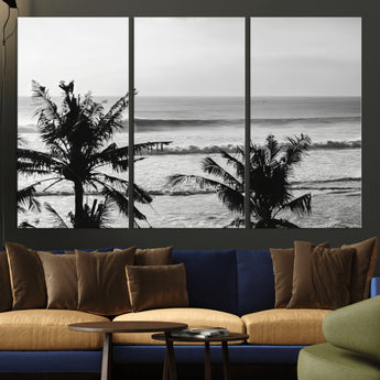 17508038-MGV-CV-36X24-Tropical Coastline Wall Art Canvas Print, Framed Palm Trees Art Picture Print, Ocean Waves Perfect Minimalist Coastal Decor