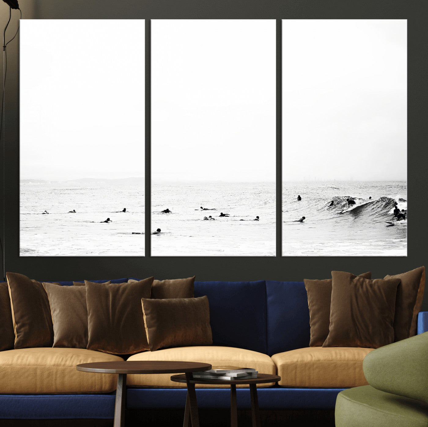 38441169-MGV-CV-36X24-Monochrome Swimming Wall Art Canvas Print, Framed Ocean Horizon Art Picture Print, Moody Coastal Perfect Minimalist Coastal Decor