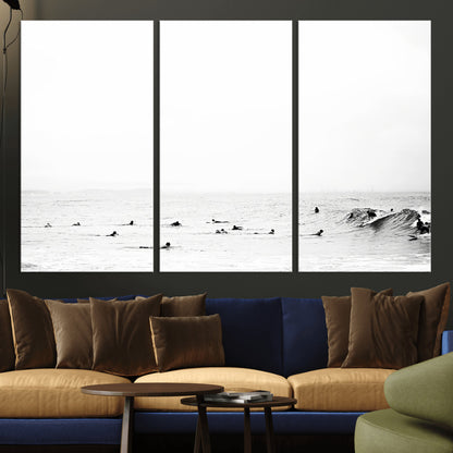 38441169-MGV-CV-36X24-Monochrome Swimming Wall Art Canvas Print, Framed Ocean Horizon Art Picture Print, Moody Coastal Perfect Minimalist Coastal Decor