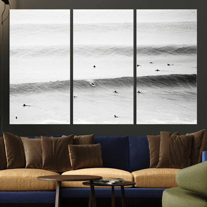 54291445-MGV-CV-36X24-Black White Ocean Wall Art Canvas Print, Framed Coastal Sport Art Picture Print, Ocean Culture Perfect Minimalist Coastal Decor