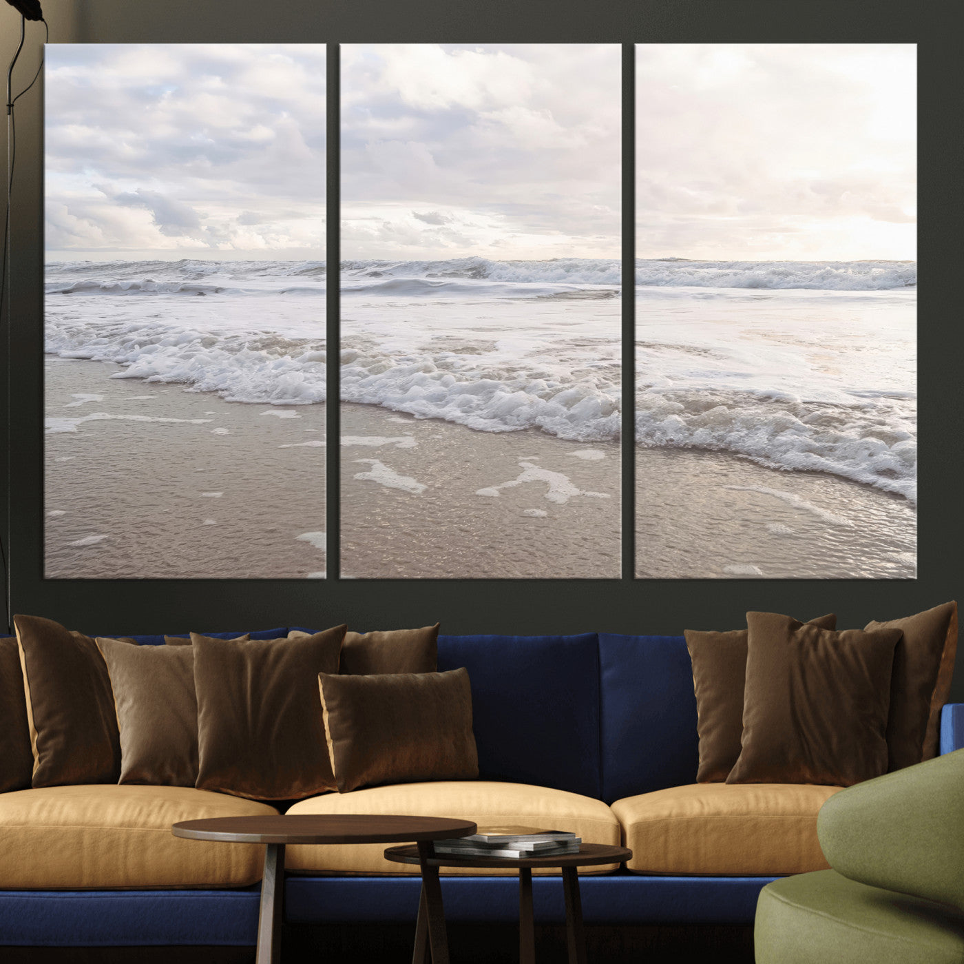 70596264-MGV-CV-36X24-Ocean Waves Wall Art Canvas Print, Framed Coastal Shoreline Art Picture Print, Sea Foam Perfect Coastal Minimalist Decor Artwork