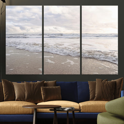 70596264-MGV-CV-36X24-Ocean Waves Wall Art Canvas Print, Framed Coastal Shoreline Art Picture Print, Sea Foam Perfect Coastal Minimalist Decor Artwork