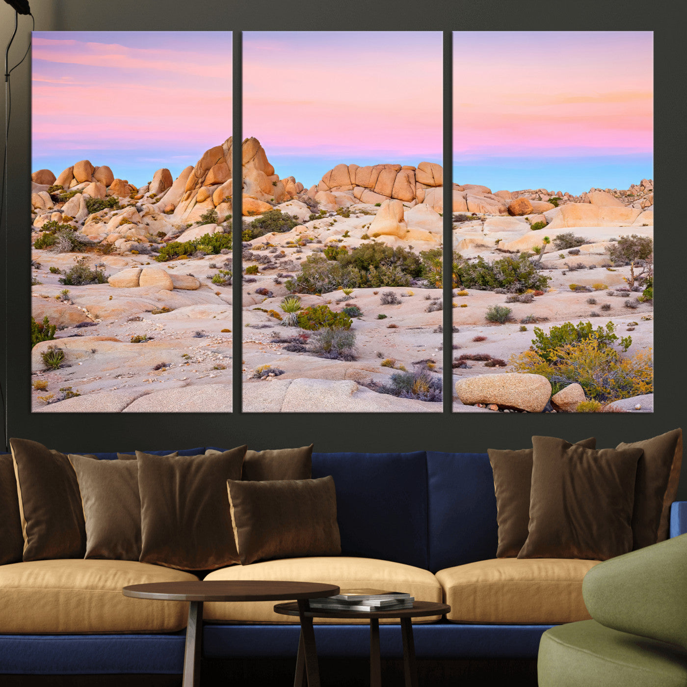 96167137-MGV-CV-36X24-Vibrant Sunset Sky Wall Art Canvas Print, Framed Joshua Tree Art Picture Print, Rugged Terrain Perfect Southwestern Boho Decor