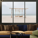 68327283-MGV-CV-36X24-Beach Swing Wall Art Canvas Print, Framed Quiet Beach Art Picture Print, Calm Shoreline Perfect Bohemian Coastal Decor Artwork