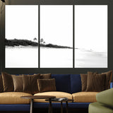 29611516-MGV-CV-36X24-Black White Beach Wall Art Canvas Print, Framed Palm Trees Art Picture Print, Monochrome Tropical Perfect Minimalist Coastal Decor