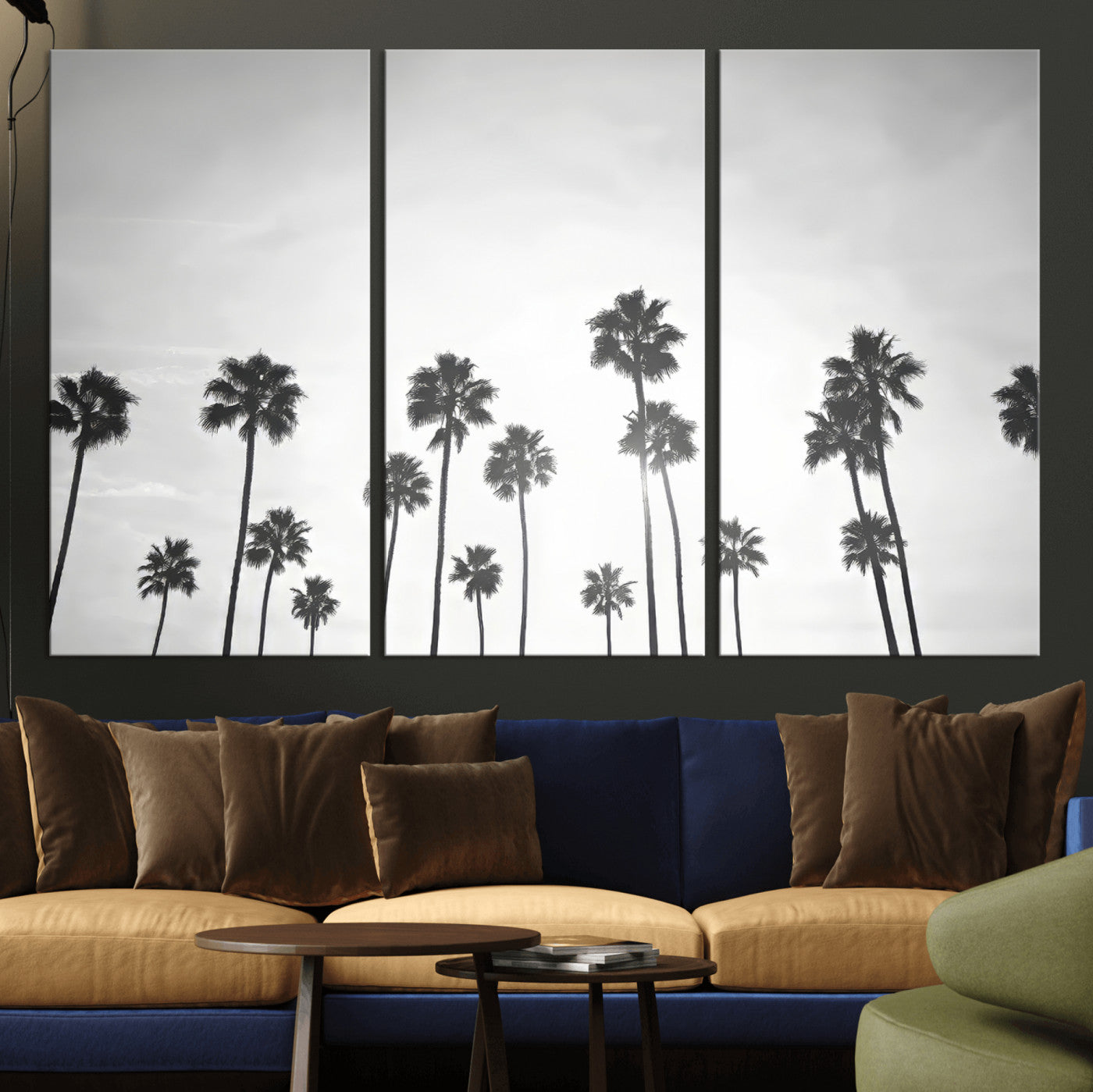 62298277-MGV-CV-36X24-Monochrome Palms Wall Art Canvas Print, Framed Minimalist Trees Art Picture Print, Silhouetted Palms Perfect Tropical Minimalist