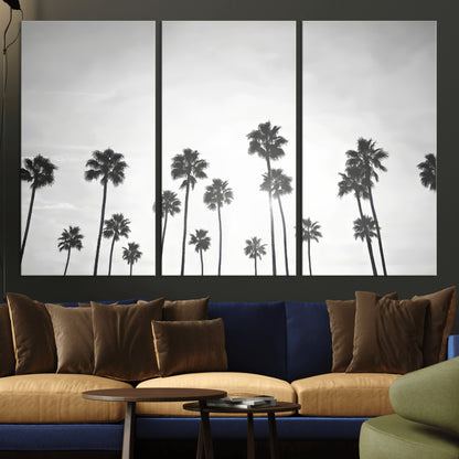 62298277-MGV-CV-36X24-Monochrome Palms Wall Art Canvas Print, Framed Minimalist Trees Art Picture Print, Silhouetted Palms Perfect Tropical Minimalist