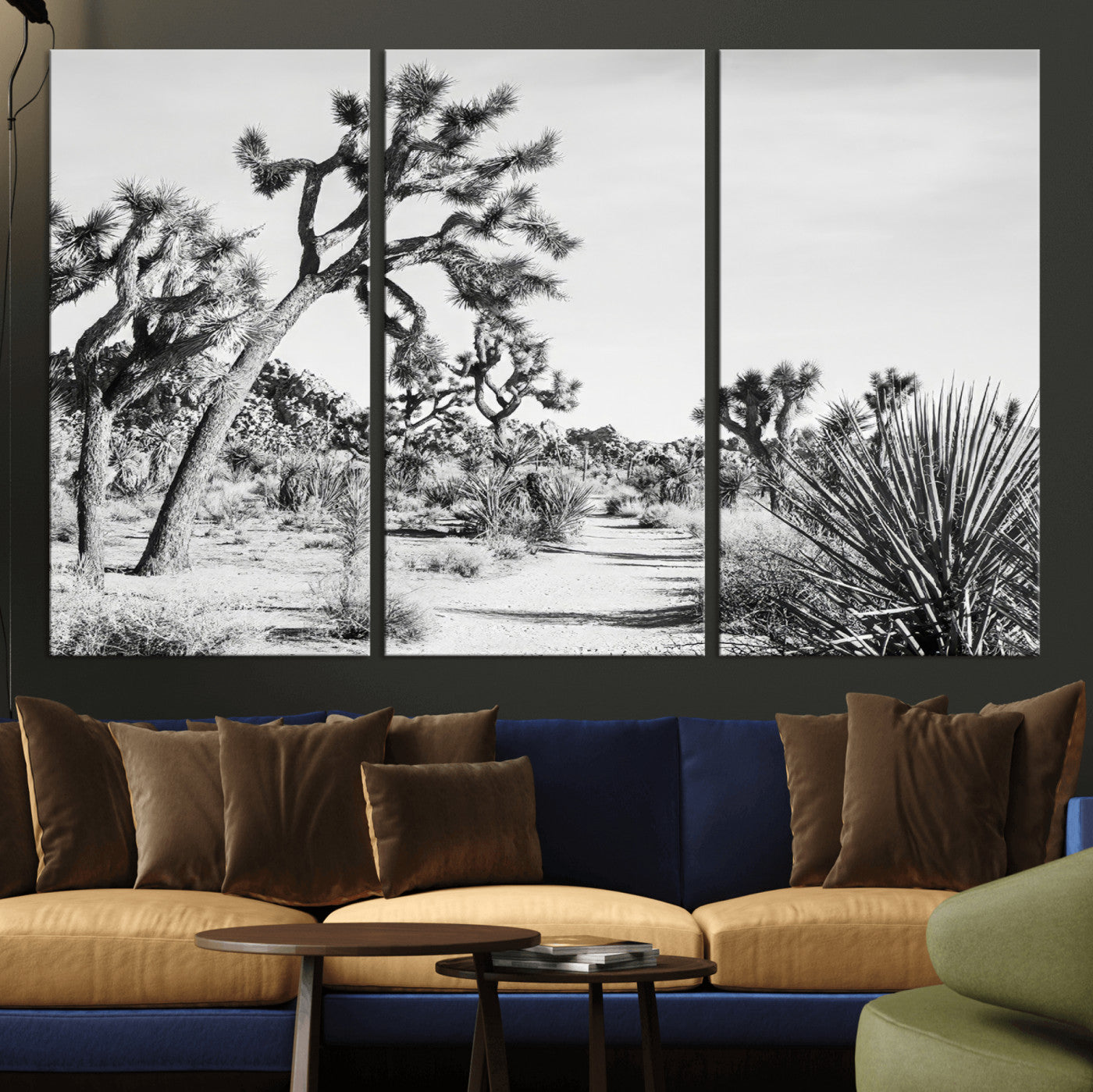 88164251-MGV-CV-36X24-Joshua Tree Wall Art Canvas Print, Framed Desert Path Art Picture Print, Monochrome Desert Perfect Minimalist Desert Decor Artwork