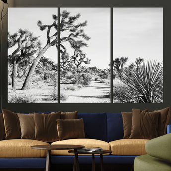 88164251-MGV-CV-36X24-Joshua Tree Wall Art Canvas Print, Framed Desert Path Art Picture Print, Monochrome Desert Perfect Minimalist Desert Decor Artwork