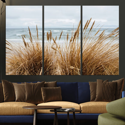 14270839-MGV-CV-36X24-Beach Grass Wall Art Canvas Print, Framed Coastal Dunes Art Picture Print, Dune Grass Perfect Coastal Minimalist Decor Artwork