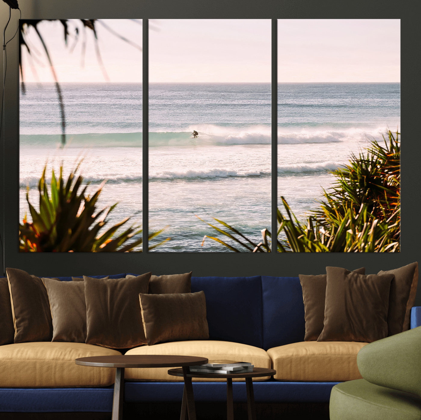 23287092-MGV-CV-36X24-Ocean Surfer Wall Art Canvas Print, Framed Coastal Surf Art Picture Print, Tropical Beach Perfect Tropical Coastal Decor Artwork