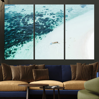 33764764-MGV-CV-36X24-Minimal Beach Wall Art Canvas Print, Framed Ocean Swimming Art Picture Print, Clear Ocean Perfect Minimal Coastal Decor Artwork