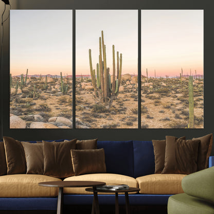76234974-MGV-CV-36X24-Desert Cactus Wall Art Canvas Print, Framed Baja Desert Art Picture Print, Pastel Desert Perfect Southwestern Boho Decor Artwork