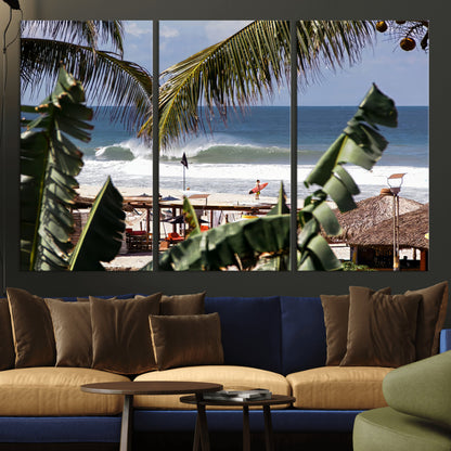 34722557-MGV-CV-36X24-Tropical Shoreline Wall Art Canvas Print, Framed Surfer Beach Art Picture Print, Coastal Surf Perfect Tropical Coastal Decor