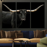 99448328-MGV-CV-36X24-Longhorn Cattle Wall Art Canvas Print, Framed Texas Ranch Art Picture Print, Western Cow Perfect Farmhouse Decor Artwork