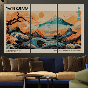 22373530-MGV-CV-36X24-Japanese Mt Fuji Wave Art Print – Ukiyo e Inspired Sun & Cherry Blossom Poster, Traditional Asian Landscape Painting, Modern