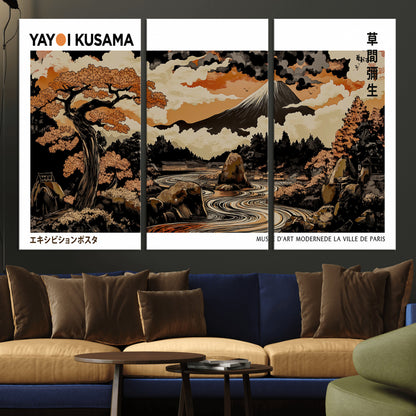 96372548-MGV-CV-36X24-Japanese Landscape Wall Art Print – Mt. Fuji Poster with Bonsai Tree & River, Ukiyo-e Inspired Modern Japanese Artwork, Autumn