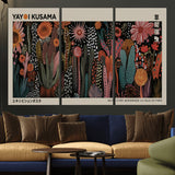 28344895-MGV-CV-36X24-Dark Floral Abstract Wall Art Poster – Modern Botanical Canvas Print with Beige Border, Kusama Inspired Boho Flower Painting,