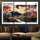 66243961-MGV-CV-36X24-Mount Fuji Japanese Wall Art – Golden Abstract Landscape Canvas Print, Cherry Blossom Painting, Modern Oriental Zen Home Decor