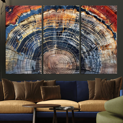 38987581-MGV-CV-36X24-Tree Ring Art Wall Art Canvas Print, Framed Rustic Wall Decor Art Picture Print, Nature Grain Print Perfect Modern Rustic Decor