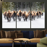 22695857-MGV-CV-36X24-Bison Herd Scene Wall Art Canvas Print, Framed Western Wildlife Art Picture Print, Rustic Animal Art Perfect Rustic Lodge Decor