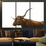 62566114-MGV-CV-36X24-Longhorn Cow Art Wall Art Canvas Print, Framed Rustic Animal Decor Art Picture Print, Texas Bull Photo Perfect Rustic Farmhouse