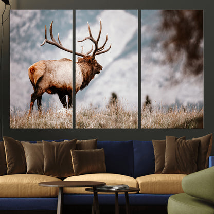 70489411-MGV-CV-36X24-Elk Photography Wall Art Canvas Print, Framed Mountain Wildlife Art Picture Print, Rustic Nature Decor Perfect Rustic Lodge Decor