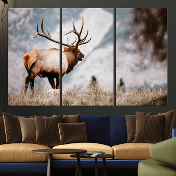 70489411-MGV-CV-36X24-Elk Photography Wall Art Canvas Print, Framed Mountain Wildlife Art Picture Print, Rustic Nature Decor Perfect Rustic Lodge Decor