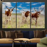 58099948-MGV-CV-36X24-Texas Longhorn Wall Art Canvas Print, Framed Western Decor Art Picture Print, Rustic Farmhouse Perfect Western Farmhouse Decor